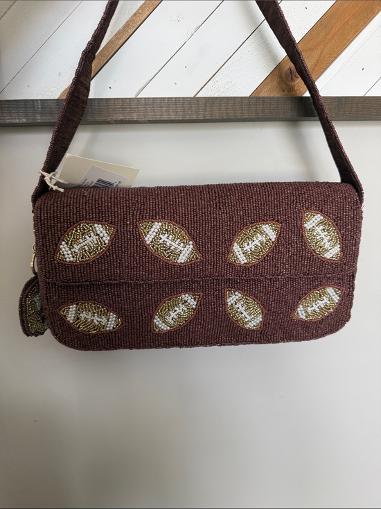 Sol And Mer Handbags - Beaded Brown Shoulder Bag with Footballs